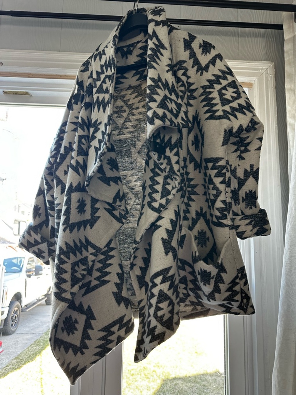 Anthropology Capulet Aztec Pattern Open Front Wrap Jacket - Black & Cream OS